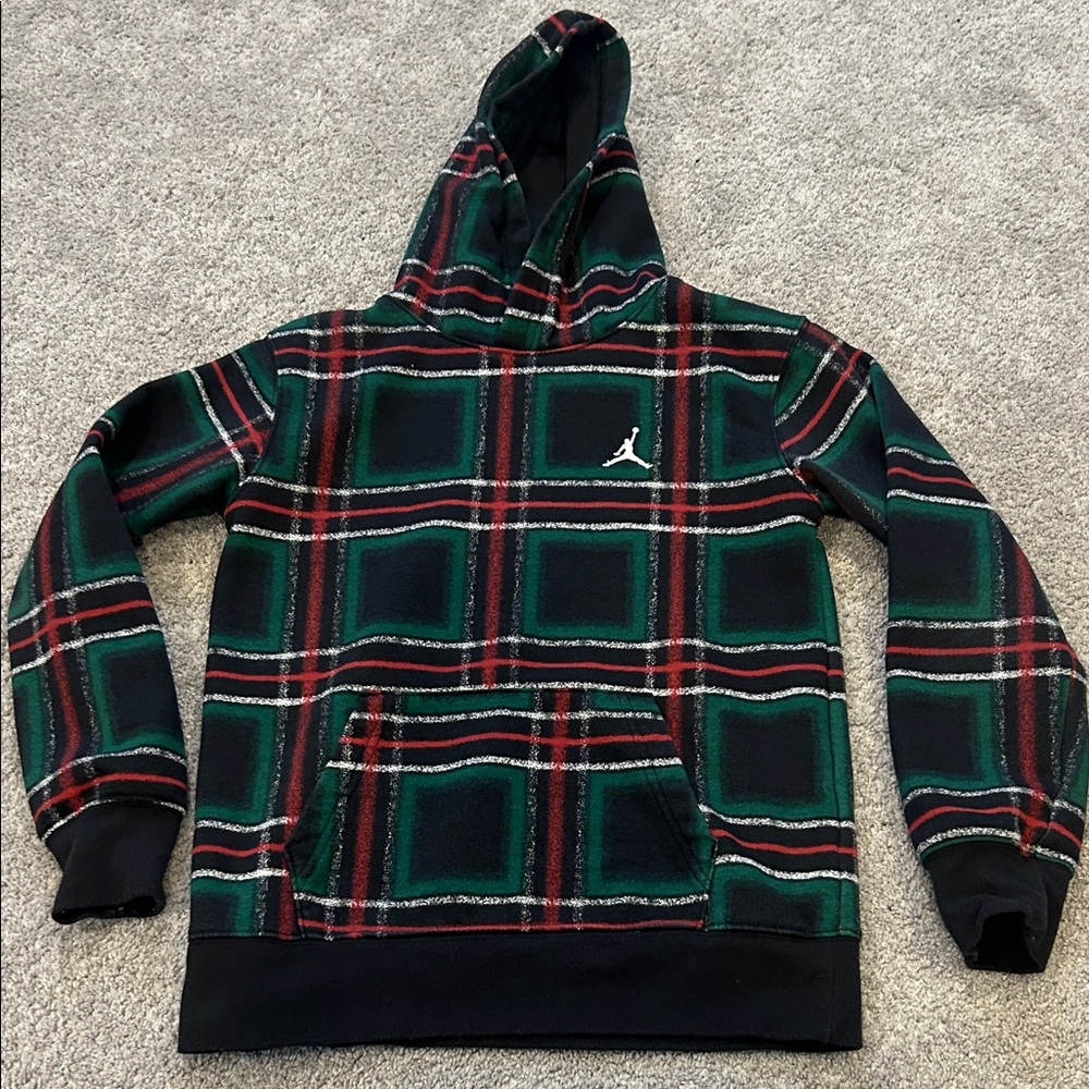 Jordan Kids Plaid Hoodie - Black, Green, Red